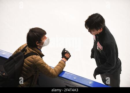 Stoccolma, Svezia. 23 marzo 2021. Shoma uno Japan, durante la pratica maschile al Campionato Mondiale di Pattinaggio ISU 2021 a Ericsson Globe, il 23 marzo 2021 a Stoccolma, Svezia. Credit: Raniero Corbelletti/AFLO/Alamy Live News Foto Stock