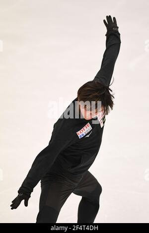 Stoccolma, Svezia. 23 marzo 2021. Shoma uno Japan, durante la pratica maschile al Campionato Mondiale di Pattinaggio ISU 2021 a Ericsson Globe, il 23 marzo 2021 a Stoccolma, Svezia. Credit: Raniero Corbelletti/AFLO/Alamy Live News Foto Stock
