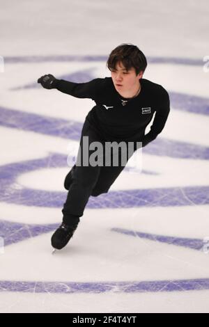 Stoccolma, Svezia. 23 marzo 2021. Shoma uno Japan, durante la pratica maschile al Campionato Mondiale di Pattinaggio ISU 2021 a Ericsson Globe, il 23 marzo 2021 a Stoccolma, Svezia. Credit: Raniero Corbelletti/AFLO/Alamy Live News Foto Stock
