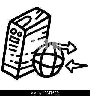 Business server disegno a mano icona, contorno nero, icona doodle, icona vettoriale Illustrazione Vettoriale