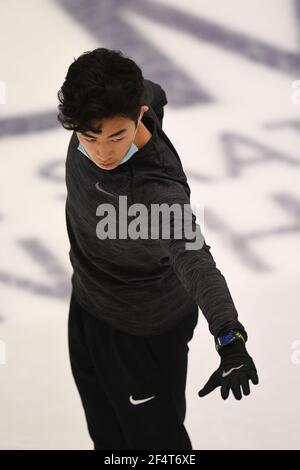 Stoccolma, Svezia. 23 marzo 2021. Nathan CHEN USA, durante la pratica maschile ai Campionati Mondiali di Pattinaggio ISU 2021 a Ericsson Globe, il 23 marzo 2021 a Stoccolma, Svezia. Credit: Raniero Corbelletti/AFLO/Alamy Live News Foto Stock