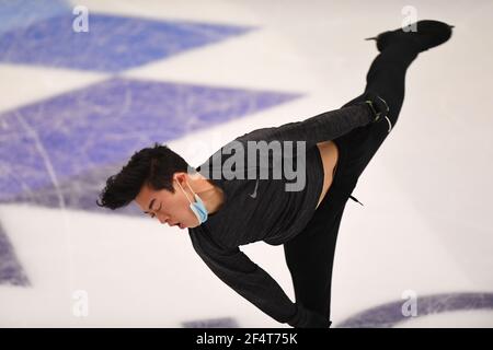 Stoccolma, Svezia. 23 marzo 2021. Nathan CHEN USA, durante la pratica maschile ai Campionati Mondiali di Pattinaggio ISU 2021 a Ericsson Globe, il 23 marzo 2021 a Stoccolma, Svezia. Credit: Raniero Corbelletti/AFLO/Alamy Live News Foto Stock