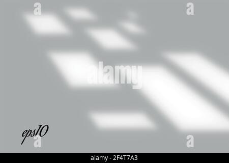 Ombreggiatura realistica della finestra. Effetto sovrapposizione multipla. Lunga luce d'ombra sulla parete o sul pavimento. Scene di gradiente mesh di illuminazione naturale. Perforazione quadrata Illustrazione Vettoriale