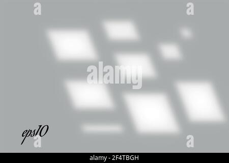 Ombreggiatura realistica della finestra. Effetto sovrapposizione multipla. Lunga luce d'ombra sulla parete o sul pavimento. Scene di gradiente mesh di illuminazione naturale. Perforazione quadrata Illustrazione Vettoriale