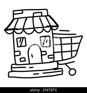 Mercato di affari disegno a mano dell'icona, nero del contorno, icona del doodle, icona del vettore. Illustrazione Vettoriale