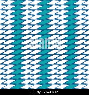 Zigzag tessitura maglia vettore senza cuciture motivo sfondo. Sfondo con striscia bianca blu a spina di pesce. Colonne alternate di chevroni di ikat intessuti. Funz Illustrazione Vettoriale