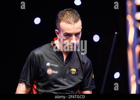 MILTON KEYNES, REGNO UNITO. 23 marzo 2021. David Alcaide durante 2021 Champion League Pool - Day 2 Matches alla Marshall Arena martedì 23 marzo 2021 a MILTON KEYNES INGHILTERRA. Credit: Taka G Wu/Alamy Live News Foto Stock