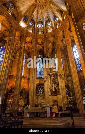 Interni ed elementi architettonici della Cattedrale di Barcellona - Catedral De la Santa Cruz y Santa Eulalia (La Santa Croce e Sant'Eulalia) Spagna Foto Stock