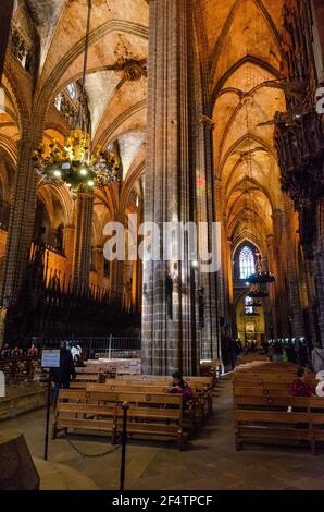 Interni ed elementi architettonici della Cattedrale di Barcellona - Catedral De la Santa Cruz y Santa Eulalia (La Santa Croce e Sant'Eulalia) Spagna Foto Stock