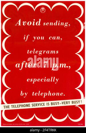 British, WW2 Public Information Poster: Il servizio telefonico è occupato, molto occupato!, 1942-1945 Foto Stock