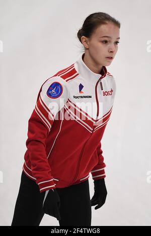 Stoccolma, Svezia. 23 marzo 2021.Anna SHCHERBAKOVA FSR, durante la pratica femminile al campionato mondiale di pattinaggio di figura ISU 2021 a Ericsson Globe, il 23 marzo 2021 a Stoccolma, Svezia. Credit: Raniero Corbelletti/AFLO/Alamy Live News Foto Stock