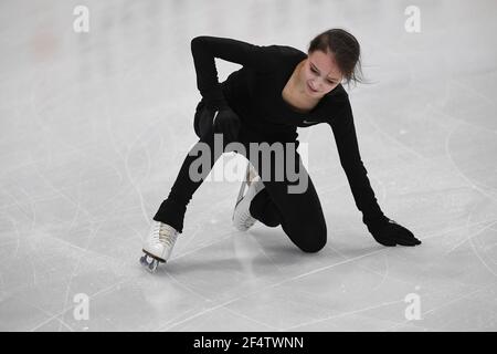 Stoccolma, Svezia. 23 marzo 2021.Anna SHCHERBAKOVA FSR, durante la pratica femminile al campionato mondiale di pattinaggio di figura ISU 2021 a Ericsson Globe, il 23 marzo 2021 a Stoccolma, Svezia. Credit: Raniero Corbelletti/AFLO/Alamy Live News Foto Stock