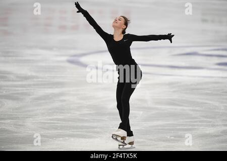 Stoccolma, Svezia. 23 marzo 2021.Anna SHCHERBAKOVA FSR, durante la pratica femminile al campionato mondiale di pattinaggio di figura ISU 2021 a Ericsson Globe, il 23 marzo 2021 a Stoccolma, Svezia. Credit: Raniero Corbelletti/AFLO/Alamy Live News Foto Stock