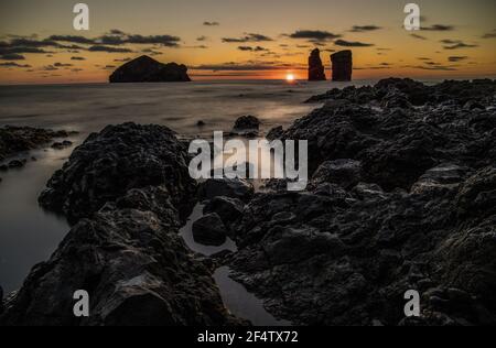 Tramonto, a Mosteiros, Isola di São Miguel, Azzorre Foto Stock