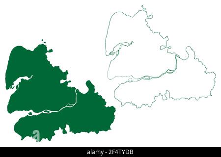 Illustrazione vettoriale del distretto di Bharuch (Stato del Gujarat, Repubblica dell'India), schizzo della mappa di Broach Illustrazione Vettoriale