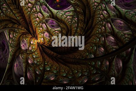 Cerchi e picchi sfondo astratto. livelli 3d di texture di fusione colorate (generate dal computer, astrazione frattale) Foto Stock