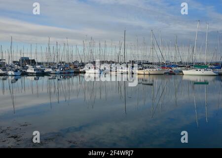 Barche a vela presso Howth Yacht Club e Marina a Dublino, Contea di Leinster Irlanda. Foto Stock