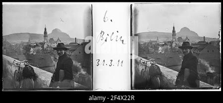 Bilin (ora Bilina), vista del distretto con vista sul boro (tedesco: Borschen) Foto Stock