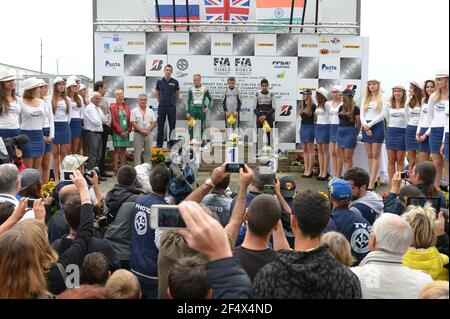 NORRIS Lando (GBR) fa Kart Vortex, podio ritratto con MAZEPIN Nikita (RUS) e DARUVALA Jehan (IND) durante il campionato mondiale di karting 2014 dal 19 al 20 settembre 2014, sul circuito di Essay, in Francia. Foto KSP / DPPI Foto Stock