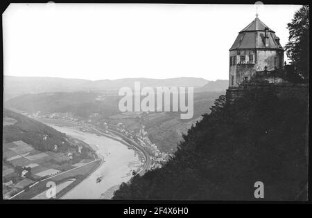 Königstein. Fortezza - Friedrichsburg, guarda alla valle dell'Elba Foto Stock