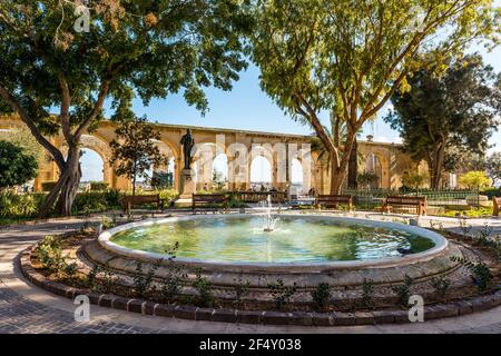 Giardini superiori di Barrakka, a la Valletta, sull'isola di Malta Foto Stock