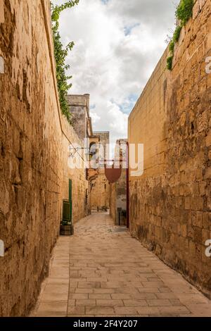 Piccola strada nel villaggio di Mdina sull'isola Di Malta Foto Stock