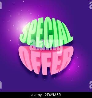 3D offerta speciale sfondo viola scuro bellissimo testo 3D Abstract Vector background Offerta speciale Illustrazione Vettoriale