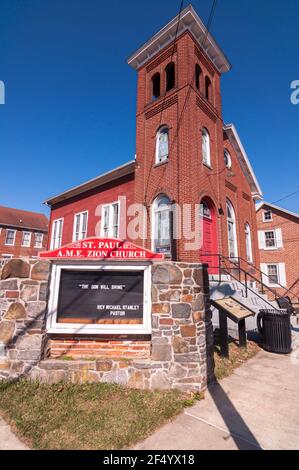 St. Pauls AME Zion Church on Washington Street, costruita nel 1917, Gettysburg, Pennsylvania, USA Foto Stock