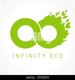 Logotipo infinito con lamelle. Grafica verde modello vettoriale infinito idea del marchio. Forma dei cerchi ambientali, marchio infinit colorato isolato Illustrazione Vettoriale