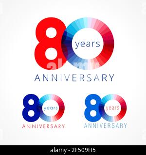 80 anni festeggiando il concetto di logo. Illustrazione dei numeri di anniversario 80 °. Brillanti complimentarsi con logotipi impostati. Cifra del disco colorata. 80% percentuale Illustrazione Vettoriale