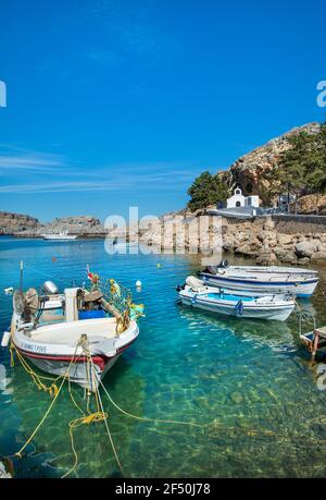 St Paul Bay, Lindos, Rodi, Grecia Foto Stock