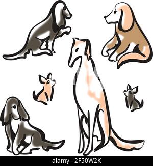 silhouette della collezione di cani da seduto Illustrazione Vettoriale