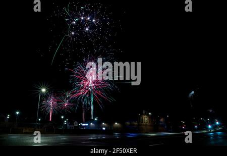 Fuochi d'artificio a Brondby in Danimarca a Capodanno Foto Stock