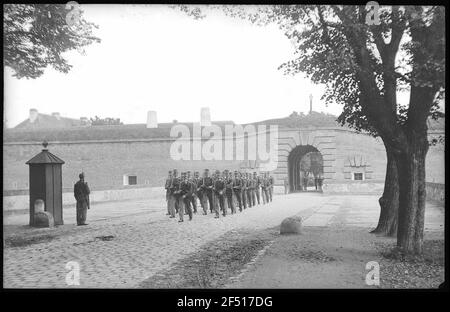 Theresienstadt. Piccola fortezza con guardia di marcia Foto Stock