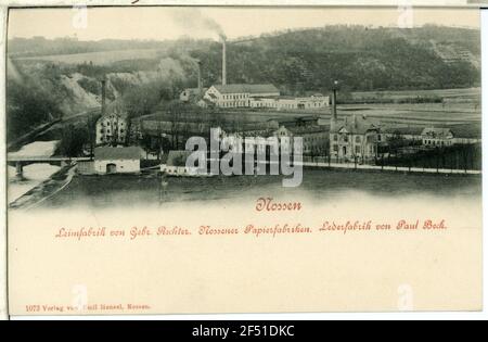 Fabbrica di colla, fabbrica di leadership, cartiere Nossen. Leimfabrik, Leadership Fabrik, Papierfabriken Foto Stock