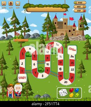 Gioco da tavolo per bambini in stile fantasy modello illustrazione Illustrazione Vettoriale