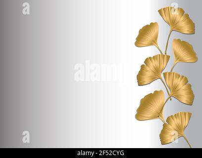 Banner vettoriale di foglie di ginkgo biloba. Disegno di arte della linea dell'inchiostro. Copia spazio Illustrazione Vettoriale
