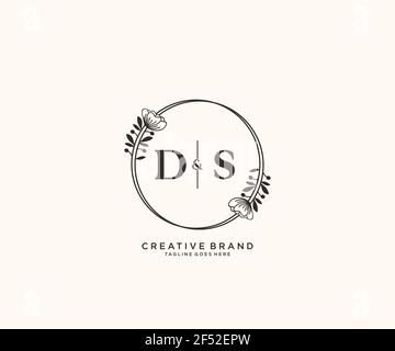 Lettere DS Logo botanico femminile e floreale disegnato a mano adatto per salone termale pelle bellezza capelli boutique e società cosmetica. Illustrazione Vettoriale