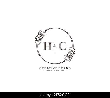 HC lettere disegnata a mano femminile e floreale logo botanico adatto per spa salone pelle parrucchiere bellezza boutique e società cosmetica. Illustrazione Vettoriale