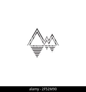 semplice linea geometrica montagna mare acqua silhouette logo vettore Illustrazione Vettoriale