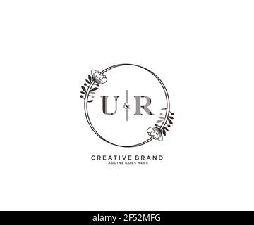 UR lettere disegnate a mano logo botanico femminile e floreale adatto per spa salone pelle parrucchiere bellezza boutique e società cosmetica. Illustrazione Vettoriale