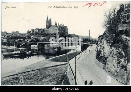 Albrechtsburg e Dom, Ponte, Elba con il vaporetto Bodenbach Meissen. Albrecht. E. Dom, ponte, Elbe m. Vaporiera Bodenbach Foto Stock