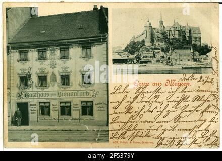 Gasthaus Zum Beenkorb e Albrechtsburg Meissen. Biancheria Foto Stock