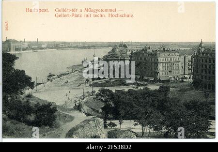 Gellert-Platz con l'università tecnica di Budapest. Gellert-Platz con Università tecnica (1904) Foto Stock