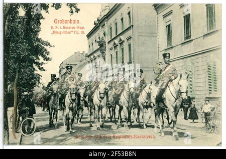 Esercizio nel reggimento - Hussar Regiment Großenhain. Entra nel reggimento-Hus.-Regim. Foto Stock