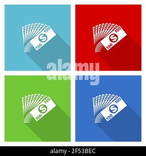 Set di icone Money, disegno piatto vettoriale in eps 10 per applicazioni di webdesign e mobili in quattro colori Illustrazione Vettoriale