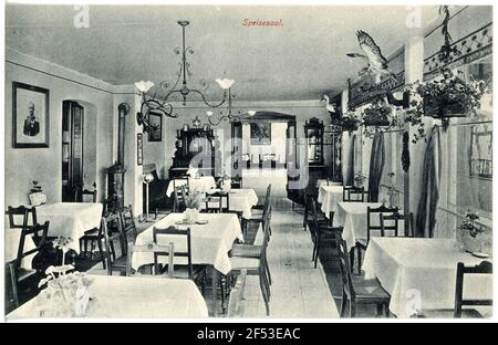 Bahnhotel Zur Kipsdorf. Bahnhotel 'Zur Tellkoppe' - sala da pranzo Foto Stock