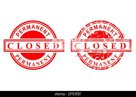 Vector, Clean and Rust Red Rubber Stamp, Permanent CLOSED, isolato su bianco Illustrazione Vettoriale