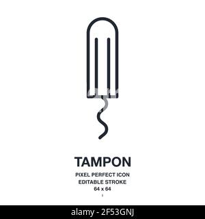 Tampon mestruale icona del contorno del tratto modificabile isolata su sfondo bianco illustrazione vettoriale. Pixel perfetto. 64 x 64. Illustrazione Vettoriale