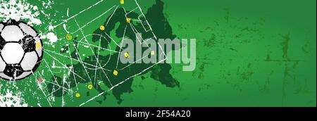 Il calcio o il calcio di progettazione per il grande evento di calcio questo anno, mockup grungy o banner web Illustrazione Vettoriale